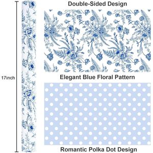Blue Floral Wrapping Paper Roll 17 Inch X 16.5 Feet Art Paper Single Side Elegant Vintage Toile Gift <b>Wrap</b> for <b>Bridal</b> Shower - Product Image 3
