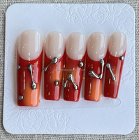 Uñas postizas acrílicas hechas a mano, largas, con forma de ataúd, con dijes de perlas 3D rosas, para chica dulce, estilo salón.
