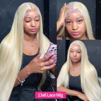 Perruques de cheveux humains sans colle, densité 200%, haute qualité, cheveux vietnamiens, blond 613, lisses, 34-40 pouces, avec dentelle frontale HD transparente 13x4