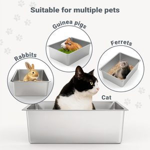 Bac à litière pour chat en acier inoxydable, durable, à bords hauts, design anti-éclaboussures, facile à nettoyer, fournitures pour animaux de compagnie - Product Image 6