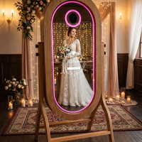 40-inch Solid Wood Oval Photo Booth with 21.5-inch Touch Screen and Wooden Magic Mirror Stand for Various Activities