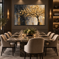 Arbre de prospérité à feuilles dorées, peinture sur toile texturée 3D, art mural de luxe pour hôtel, villa, salon, couloir