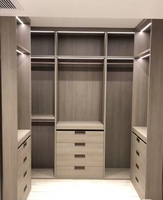 Dressing sur mesure haut de gamme avec bandes lumineuses LED et armoire couleur noyer, mobilier de chambre à coucher