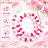 Câble de charge FASHLINK rose et blanc perlé 3-en-1 style bonbon USB Type C multi-connecteur mignon pour téléphone