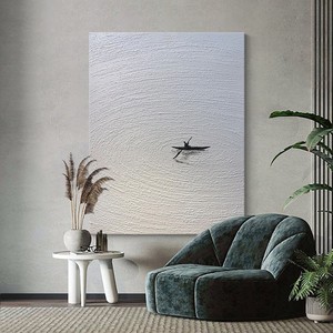 Abstract Oil <b>Painting</b> Small Boat Minimalist Texture Hand Painted <b>For</b> Living Room Entryway Hallway Decor - Product Image 2