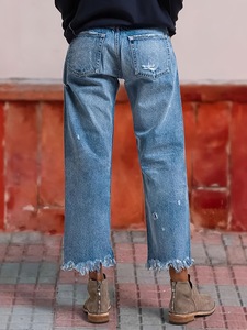 Nuevos Jeans Joker Rectos con Lavado Claro y Agujeros, Estilo Urbano para Mujer, Tendencia Transfronteriza en Europa y EE. UU., Sin Elástico - Product Image 6