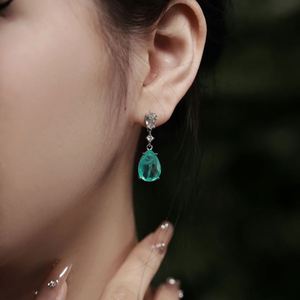 Dylam Women Fine Jewelry New Arrival S925 Silver Synthetic Stone Paraiba Teal <b>Blue</b> 5A Zirconia Dangle <b>Stud</b> <b>Earrings</b> - Product Image 2
