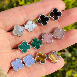 Orecchini a quadrifoglio in argento sterling 925 con pietre naturali, malachite e agata nera, per donna, vendita all'ingrosso SPJ - Product Image 3