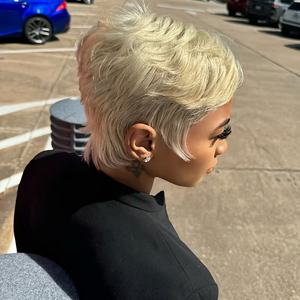 Peluca de Cabello Humano Remy con Corte Pixie <span class=keywords><strong>Corto</strong></span> y Recto, con Flequillo, Color Rubio 613, Hecha a Máquina - Product Image 5