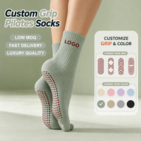 Chaussettes de yoga en coton brodé pour femme, antidérapantes, qualité supérieure, vente en gros, pour Pilates, design ballet, marque sportive, chaussettes personnalisées