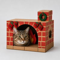 Maison pour chat en carton ondulé, cheminée de Noël avec manteau de cheminée et chaussettes suspendues