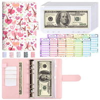Carnet A6 en cuir PU avec motif cœur, classeur à feuilles mobiles pour budget et économies, portefeuille avec fermeture éclair et enveloppes pour espèces, pour le défi d'épargne