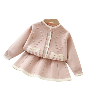 Ensemble jupe et cardigan pour filles, printemps, <span class=keywords><strong>robe</strong></span> en tricot pour enfants, taille plus, laine/acrylique, épaisse, écologique, respirante - Product Image 4