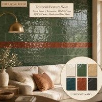 Azulejo de Cerámica Ondulado Hecho a Mano OEM Personalizado 150x300mm 9mm Azul Pavo Real Verde Tinta Etiqueta Privada para Marca DTC Home Shopify