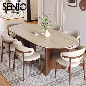 <span class=keywords><strong>Table</strong></span> à manger réglable en hauteur, style chinois, plateau en pierre, bois massif, rétro français, durable, pour la maison, le salon - Product Image 1