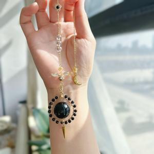 DIY Natural Obsidian Pêndulo Cristal Cura Pedras <span class=keywords><strong>Suncatcher</strong></span> Witchcraft Sphere Planet Colar para Carro Pendurado Presentes - Product Image 1