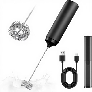 <span class=keywords><strong>Mousseur</strong></span> à lait rechargeable en acier inoxydable 2-en-1 avec fouet à double ressort pour Cappuccino, Latte, Macchiato, Matcha, Chocolat Chaud - Product Image 1