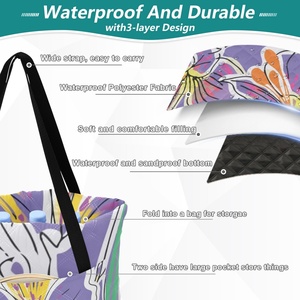 Grande couverture de pique-nique imperméable et lavable 60x80 pouces, motif floral lavande hawaïenne personnalisé, facilement pliable avec sacs à poignée - Product Image 3
