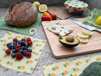 Ensemble de 1 emballage alimentaire en coton biologique et cire d'abeille, papier d'emballage en cire d'abeille biologique pour le stockage des aliments, des fruits, du pain, emballage frais en cire d'abeille