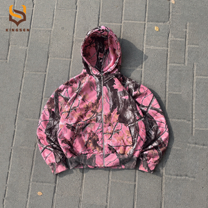 Sudadera con capucha y cremallera personalizada de algodón 100% de alto gramaje, estilo vintage, camuflaje Real Tree, conjunto de sudadera corta y pantalones de chándal para hombre - Product Image 2