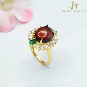 Anelli di ambra ciliegia di alta qualità alla moda pietre preziose placcate in oro anelli di diamanti pietra naturale ambra anelli pieni di Zirconia - Product Image 4