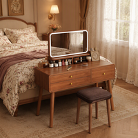 Bureau de toilette convertible en bois 2-en-1 avec miroir sur pied éclairé et rangement multi-tiroirs pour chambre à coucher