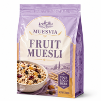 Sachet d'emballage imprimé sur mesure avec soufflet latéral et fermeture éclair refermable pour fruits, muesli, granola, céréales, marque privée
