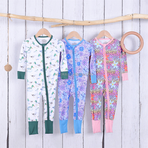 Großhandel 95% Bambus 5% Spandex Pyjamas Kleinkinderbekleidung mit Individuell Bedrucktem Logo Neugeborenen-Reißverschluss-Strampler aus Bambus - Product Image 3