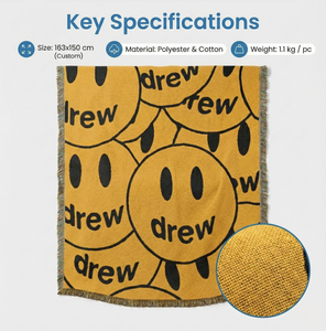 Couverture en jacquard tissé épais et crypté, multi-usages, résistante aux taches, au sourire jaune joyeux et inspirant, fabrication directe d'usine, OEM - Product Image 3