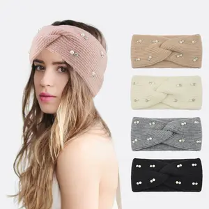 Großhandel individuelle Moden Perlen-Strass Damen Winterhaarzubehör warme Twist-Haarbänder Kopfbänder für Damen