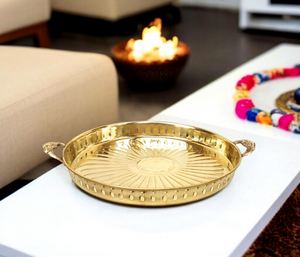 Brass Designer Serving <b>Plate</b> with Handle Handmade Decorative Brass Tray for Dining Kitchen Home Decor - Product Image 6