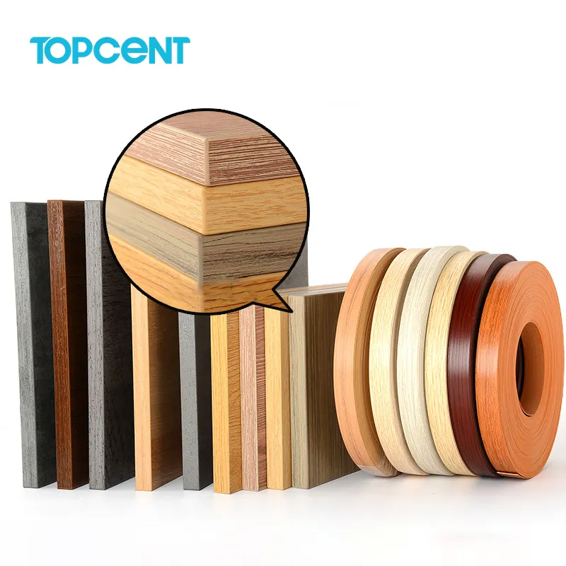 TOPCENT اكسسوارات أثاث حافة الديكور بلون خامة الخشب PVC Lipping الأبيض PVC/ABS/الاكريليك أشرطة لصق الحواف