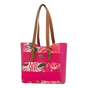 Bolso Tote de Yute para Mujer Fana Elio Fiusha, Asas Color Fucsia, Cierre de Broches, Bolso de Moda para Uso Diario, Todas las Temporadas, Vegano - Product Image 4