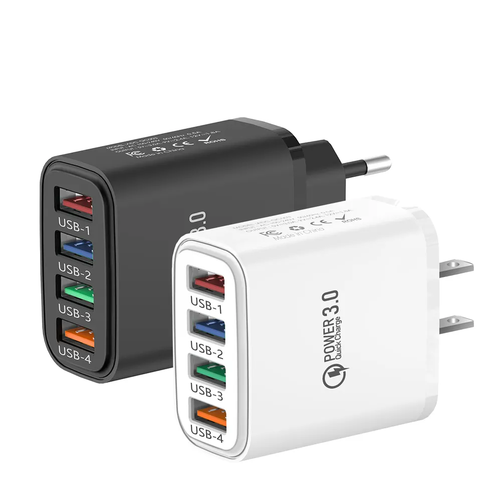 Universal 4 puertos USB de pared rápida UE EE. UU. Enchufe QC3.0 cargador múltiple cargador rápido UE EE. UU. Adaptador de carga de teléfono móvil