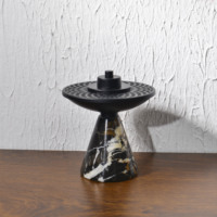 Brûleur d'encens Mubkhar en marbre noir avec couvercle en métal noir pour Ramadan, Eid, décoration arabe pour la maison, Majlis Oud, parfum de luxe, décoration d'intérieur
