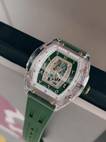 Reloj de Cuarzo Transparente para Mujer, con Esfera de Cristal Incrustado con Mosaico Colorido y Correa de Silicona con Madreperla