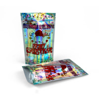 Holograma Ziplock con impresión personalizada, bolsa láser arcoíris, embalaje de plástico para dulces, aperitivos y comida para mascotas, bolsas holográficas