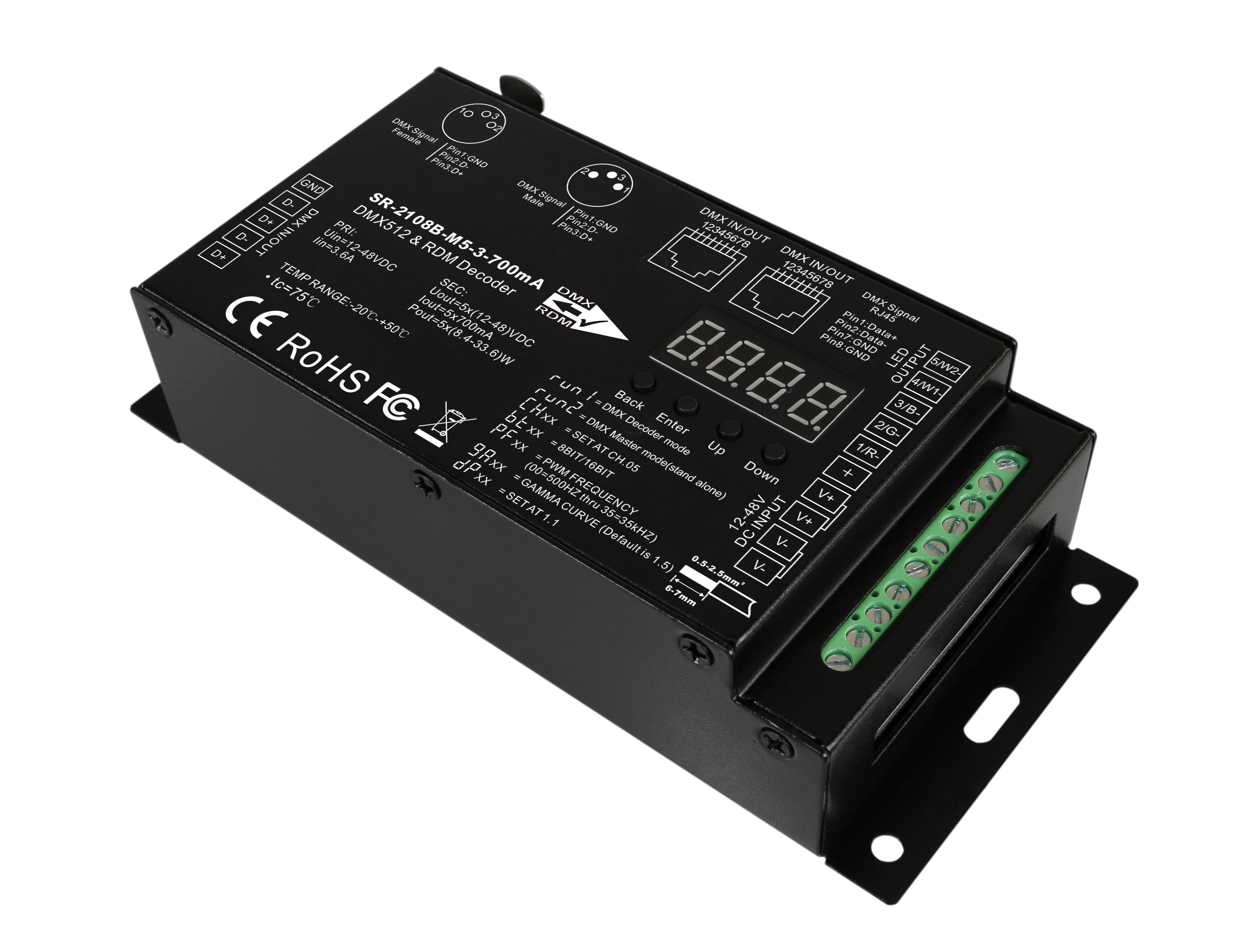 12-48V DC DMX512 & RDM <strong>Decoder</strong> <strong>Master</strong>/<strong>Decoder</strong> Mode 0.1-9.9 Gamma Curve for LED Strip Light Control
