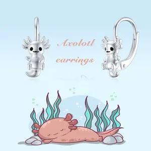 Axolotl – boucles d'oreilles en forme d'animal de poisson, en argent Sterling 925 hypoallergénique, Huggie irrégulier