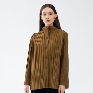 Gaun katun lengan panjang wanita, baju luar Korea Solid berlipat kerah berdiri longgar musim gugur dan musim dingin - Product Image 1