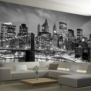 Mural 3D personalizado preto e branco, paisagem noturna, murais de sala de estar, TV, parede, papel de parede simples e moderno