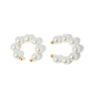 J & D nuova moda oro placcato in oro 18k acciaio inossidabile CC <span class=keywords><strong>cerchio</strong></span> bianco di alta qualità perla orecchino da donna - Product Image 6