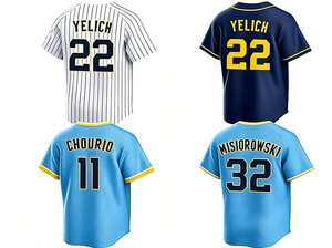Abbigliamento Uomo all'Ingrosso # Maglia da Baseball Cucita 22 Yelich 11 Chourio 9 <span class=keywords><strong>Jake</strong></span> Bauers 32 Misiorowski 32 Turang 24 Contreras - Product Image 1