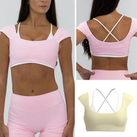 Nouvelle tenue de yoga et de fitness transfrontalière à soutien élevé, col en U, avec coussinets de poitrine intégrés, bretelles croisées, séchage rapide, en tissu Spandex/Nylon