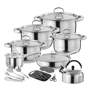 Juego <span class=keywords><strong>de</strong></span> Utensilios <span class=keywords><strong>de</strong></span> <span class=keywords><strong>Cocina</strong></span> <span class=keywords><strong>de</strong></span> <span class=keywords><strong>Acero</strong></span> <span class=keywords><strong>Inoxidable</strong></span> <span class=keywords><strong>de</strong></span> 24 <span class=keywords><strong>Piezas</strong></span> con Tapas <span class=keywords><strong>de</strong></span> <span class=keywords><strong>Acero</strong></span> <span class=keywords><strong>Inoxidable</strong></span>, Diseño Moderno y Minimalista, Incluye Olla, Cacerola para Leche y Sartén - Product Image 1