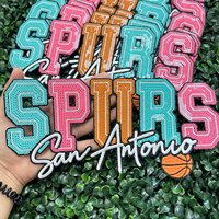 Patch thermocollant à sequins de 10 pouces, motif lettres universitaires 'Texas Fiesta' grand format, des Spurs de San Antonio, pour vestes et sweat-shirts