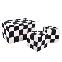 CAELFORD Pouf de rangement en tissu noir et blanc avec structure en bois, repose-pieds moderne, tabouret, disponible en OEM pour salon et maison