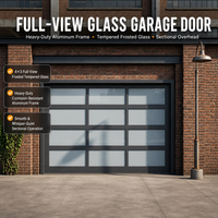 Porte de garage sectionnelle à vue complète en verre givré de style américain, pliable, motorisée, en aluminium, portes de garage intelligentes pour villas