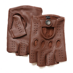 Guantes de Motociclista Retro de Cuero Genuino para <span class=keywords><strong>Hombre</strong></span>, de Medio <span class=keywords><strong>Dedo</strong></span>, Perforados y Transpirables, con Diseño en Contraste - Product Image 1