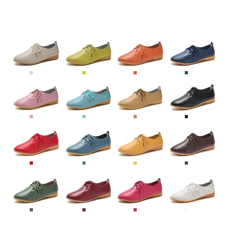 35-44 large size small white shoes single shoes 16 colors cowhide casual office flat closed shoes for women